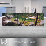 Panoramic metal print standing on table
